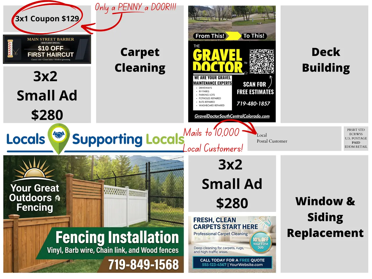 Real co-op mailer card — only a penny a door, mails to 10,000 local customers